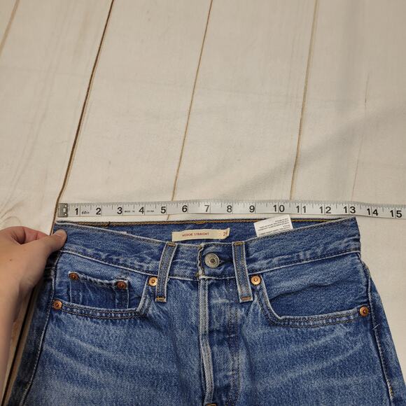 Levis premium wedgie straight jeans button fly raw hem distressed rigid - Picture 4 of 13